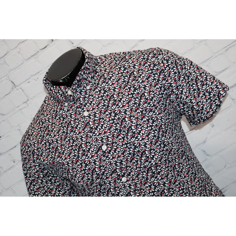 J.Crew Button Down Shirt Mens Large Hawaiian Blue Floral Slim Flex Washed